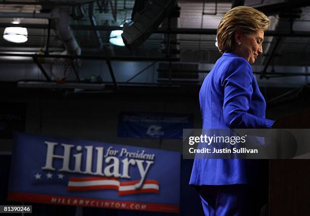 Democratic presidential hopeful U.S. Sen. Hillary Clinton , pauses during a speech to supporters at the final primary night party June 3, 2008 at...