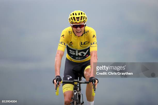 Christopher Froome of Great Britain riding for Team Sky in the leader's jersey crosses the finish line during stage 12 of the 2017 Le Tour de France,...