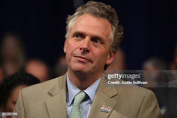 Terry McAuliffe, campaign chairman for Democratic presidential hopeful Hillary Clinton, looks on as Clinton speaks to supporters at the final primary...