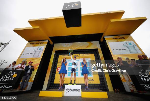 Simon Yates of Great Britain riding for Orica - Scott celebrates winning the the Best young rider award after stage 12 of the Le Tour de France 2017,...