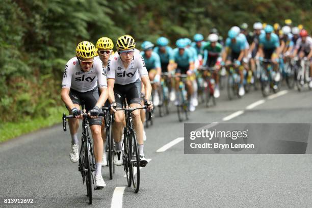Team Sky lead the peloton during stage 12 of the Le Tour de France 2017, a 214.5km stage from Pau to Peyragudes on July 13, 2017 in Pau, France.