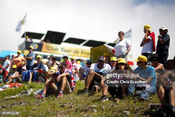 Fans watch from the top of the Peyragudes climb during stage 12 of the 2017 Le Tour de France, a 214.5km stage from Pau to Peyragudes on July 13,...