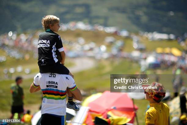 Fans watch from the top of the Peyragudes climb during stage 12 of the 2017 Le Tour de France, a 214.5km stage from Pau to Peyragudes on July 13,...