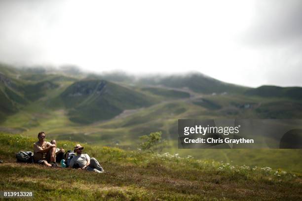 Fans watch from the top of the Peyragudes climb during stage 12 of the 2017 Le Tour de France, a 214.5km stage from Pau to Peyragudes on July 13,...