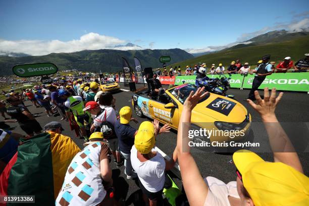 Fans watch from the top of the Peyragudes climb during stage 12 of the 2017 Le Tour de France, a 214.5km stage from Pau to Peyragudes on July 13,...