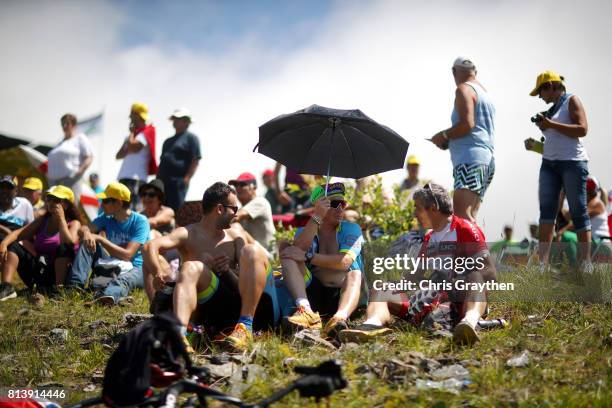 Fans watch from the top of the Peyragudes climb during stage 12 of the 2017 Le Tour de France, a 214.5km stage from Pau to Peyragudes on July 13,...