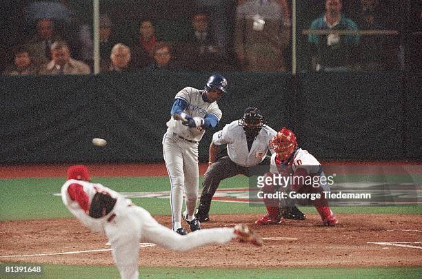 Baseball: World Series, Toronto Blue Jays Tony Fernandez in action vs Philadelphia Phillies, Philadelphia, PA