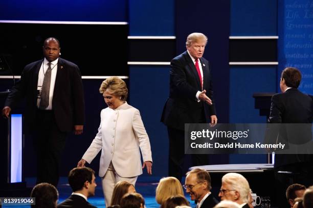Democratic Presidential nominee Hillary Clinton and Republican Presidential nominee Donald Trump at the conclusion of the third and final debate, Las...