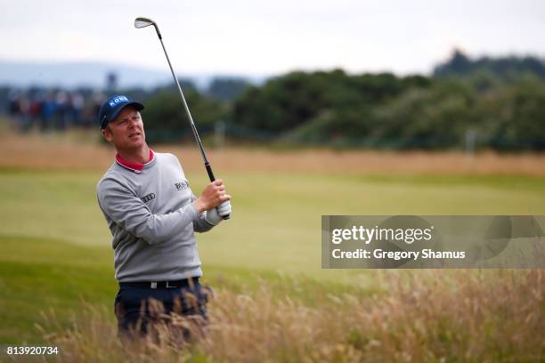 Mikko Ilonen of Finland hits an approach shot on the 8th hole during day one of the AAM Scottish Open at Dundonald Links Golf Course on July 13, 2017...
