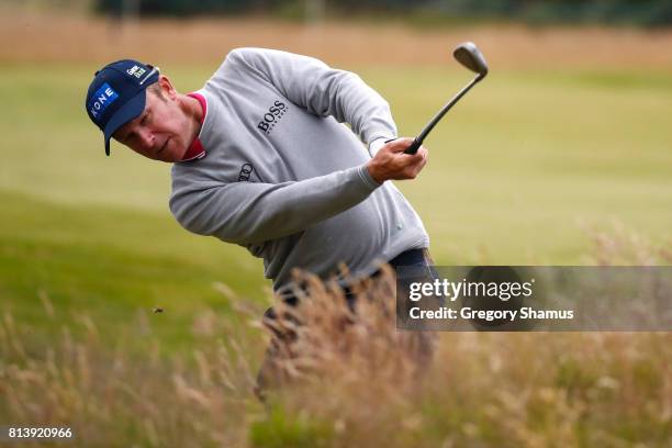 Mikko Ilonen of Finland hits an approach shot on the 8th hole during day one of the AAM Scottish Open at Dundonald Links Golf Course on July 13, 2017...