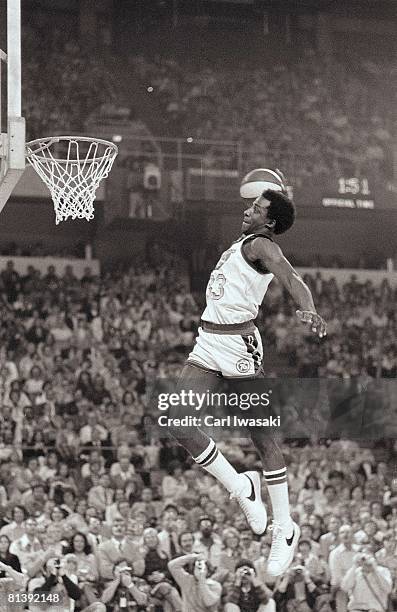 Basketball: Slam Dunk Contest, Denver Nuggets David Thompson in action, making dunk, Denver, CO 1/27/1976