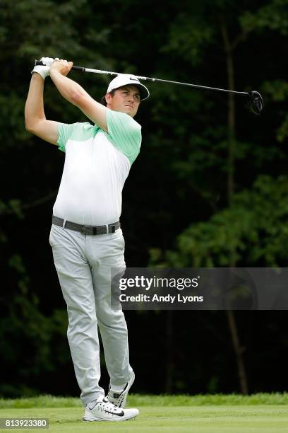 Cody Gribble hits his tee shot on the second hole during the first round of the John Deere Classic at TPC Deere Run on July 13, 2017 in Silvis,...