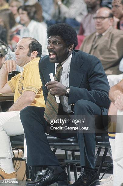 Basketball: Golden State Warriors coach Al Attles on bench during game vs Portland Trail Blazers, Portland, OR