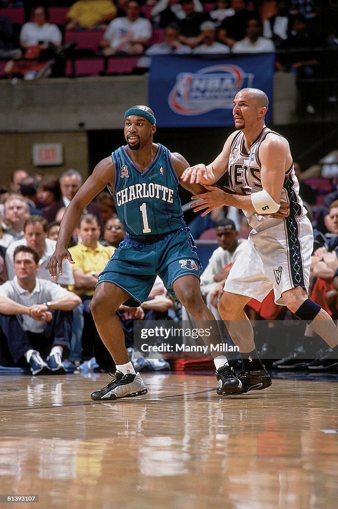 Hornets Rockets 2002 playoffs, Charlotte Hornets Baron Davis in action vs New Jersey Nets ...