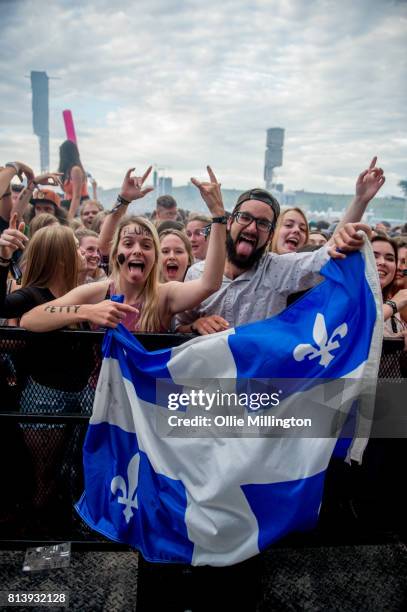 The crowd enjoying the atmosphere during Day 7 of the 50th Festival D'ete De Quebec on the Main Stage at the Plaines D' Abraham on July 12, 2017 in...