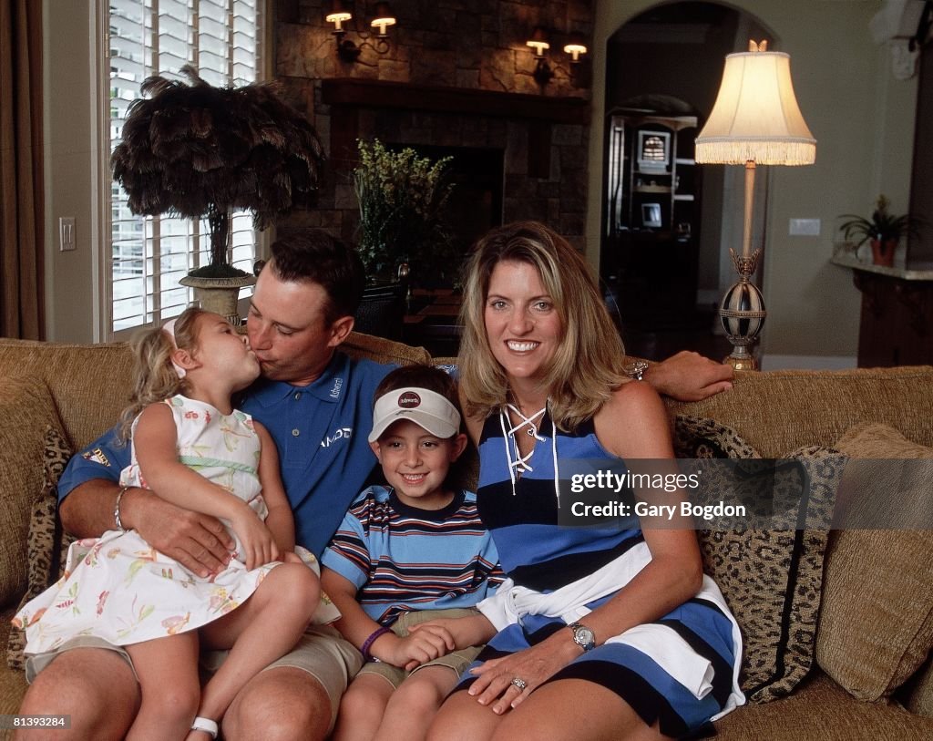 Closeup portrait of Chris DiMarco with wife Amy and children Cristian