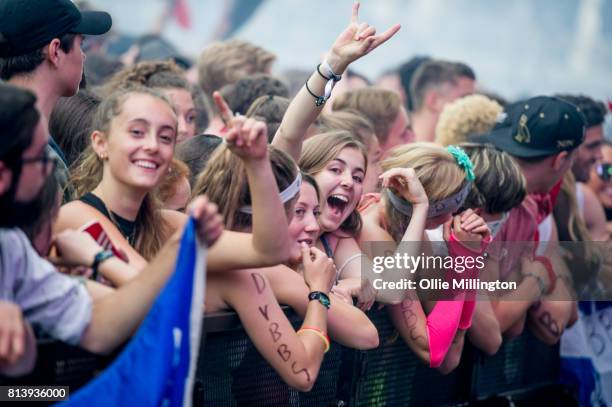 The crowd enjoying the atmosphere during Day 7 of the 50th Festival D'ete De Quebec on the Main Stage at the Plaines D' Abraham on July 12, 2017 in...