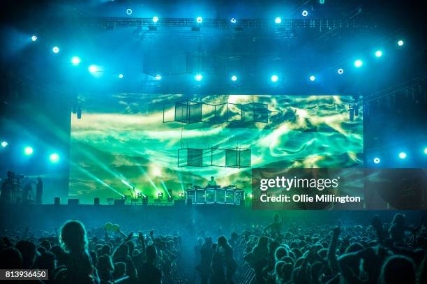 Flume performing a headline show during Day 7 of the 50th Festival D'ete De Quebec on the Main Stage at the Plaines D' Abraham on July 12, 2017 in...