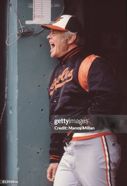 Baseball: World Series, Baltimore Orioles manager Earl Weaver in dugout during game vs Pittsburgh Pirates, Baltimore, MD