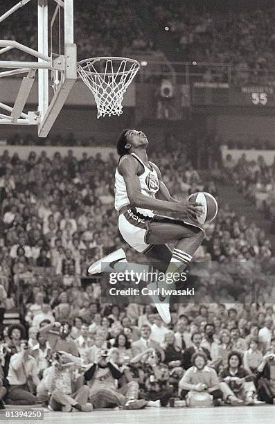 Basketball: Slam Dunk Contest, Denver Nuggets David Thompson in action, making dunk, Denver, CO 1/27/1976