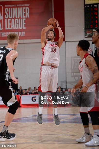 Hammons of the Miami Heat shoots against the San Antonio Spurs during the 2017 Las Vegas Summer League on July 8, 2017 at the Cox Pavilion in Las...
