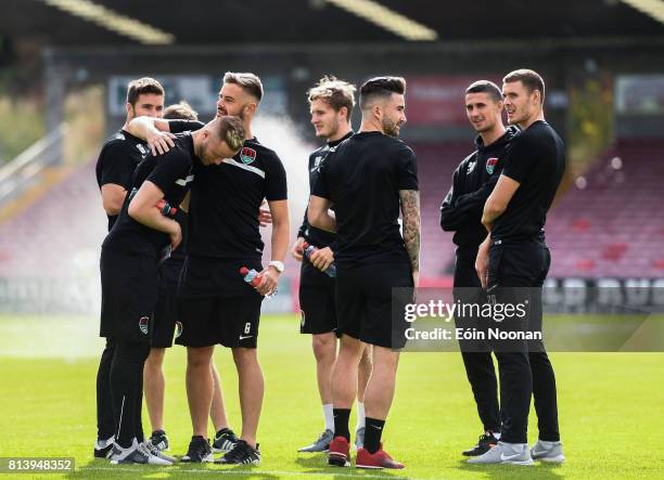 Cork , Ireland - 13 July 2017; Cork City players on the pitch ahead of the UEFA Europa League Second Qualifying Round First Leg match between Cork...