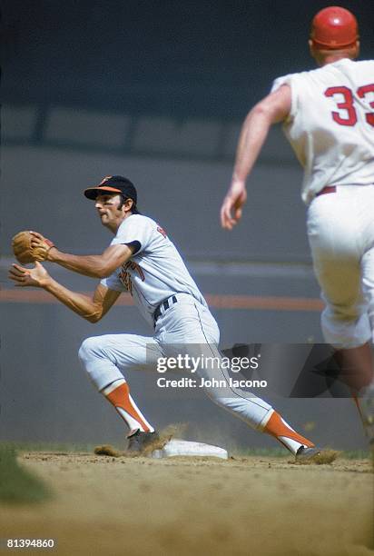 Baseball: Baltimore Orioles Mark Belanger in action vs Washington Senators Frank Howard , Washington, DC 9/7/1971