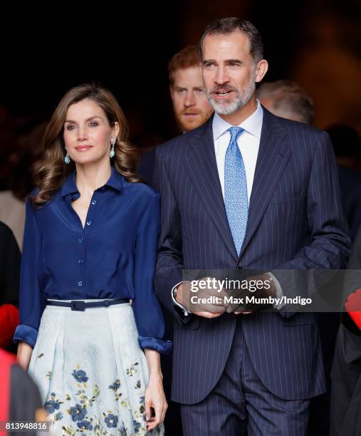 Queen Letizia of Spain and King Felipe VI of Spain depart Westminster Abbey after laying a wreath at the Grave of the Unknown Warrior during day 2 of...