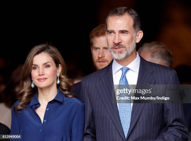 Queen Letizia of Spain and King Felipe VI of Spain depart Westminster Abbey after laying a wreath at the Grave of the Unknown Warrior during day 2 of...