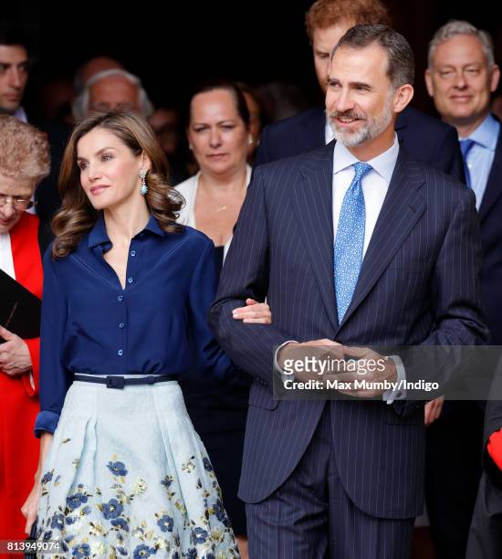 Queen Letizia of Spain and King Felipe VI of Spain depart Westminster Abbey after laying a wreath at the Grave of the Unknown Warrior during day 2 of...