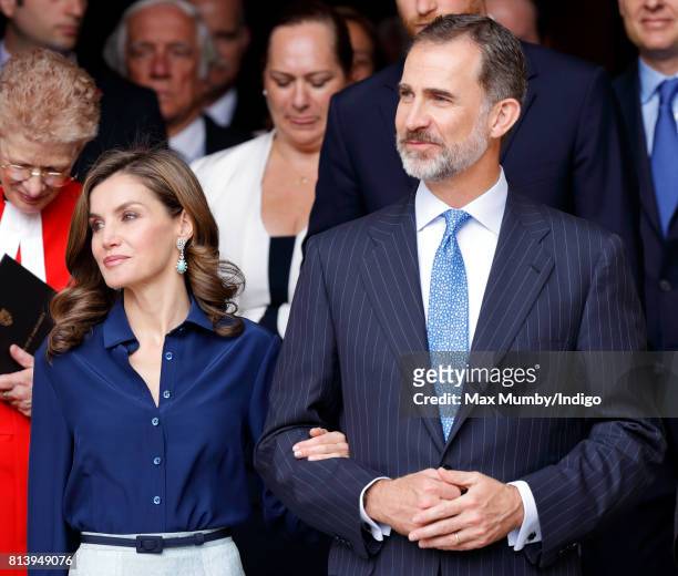Queen Letizia of Spain and King Felipe VI of Spain depart Westminster Abbey after laying a wreath at the Grave of the Unknown Warrior during day 2 of...