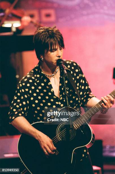 Pictured: Lead singer of Goo Goo Dolls, John Rzeznik performing on April 28, 1998 --