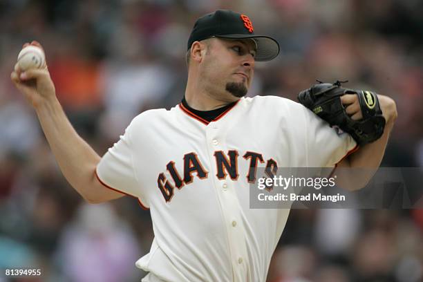 Baseball: Closeup of San Francisco Giants Jason Schmidt in action vs St, Louis Cardinals, San Francisco, CA 7/4/2004