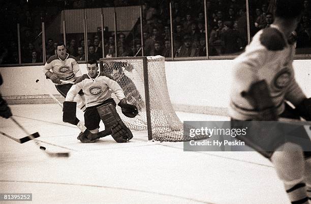 Hockey: Montreal Canadiens goalie Jacques Plante in action vs Toronto Maple Leafs, CAN