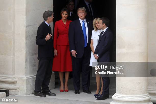 French President Emmanuel Macron, french first lady Brigitte Macron, US President Donald Trump and his wife first Lady Melania Trump are pictured on...