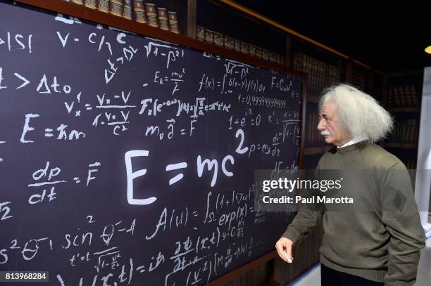 Albert Einstein is depicted as a wax figure at the Dreamland Wax Museum on July 13, 2017 in Boston, Massachusetts. Dreamland Wax Museum is slated to...