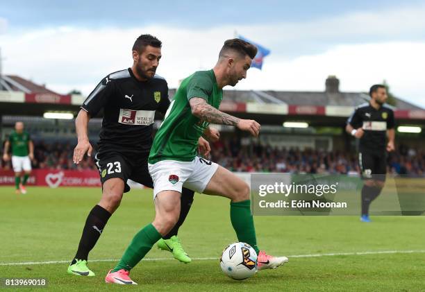 Cork , Ireland - 13 July 2017; Sean Maguire of Cork City in action against Florian Taulemesse of AEK Larnaca during the UEFA Europa League Second...