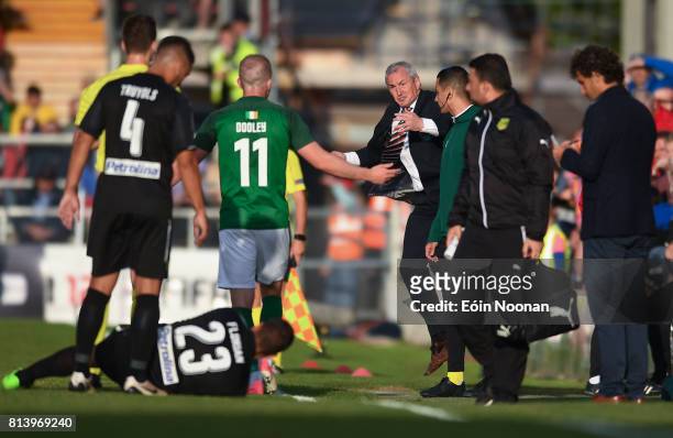 Cork , Ireland - 13 July 2017; Cork City manager John Caulfield reacts to a referees decision during the UEFA Europa League Second Qualifying Round...