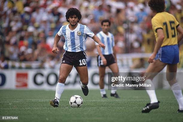 Soccer: World Cup, Argentina Diego Maradona in action vs Brazil, Barcelona, Spain 7/2/1982