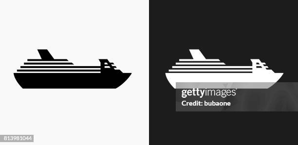 cruise ship icon on black and white vector backgrounds - cruise ship stock illustrations