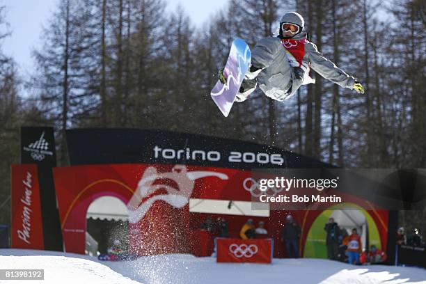 Snowboarding: 2006 Winter Olympics, Norway Kjersti Buaas in action during Ladies' Halfpipe Final Run 1 at Bardonecchia, Alta Val di Susa, Italy...