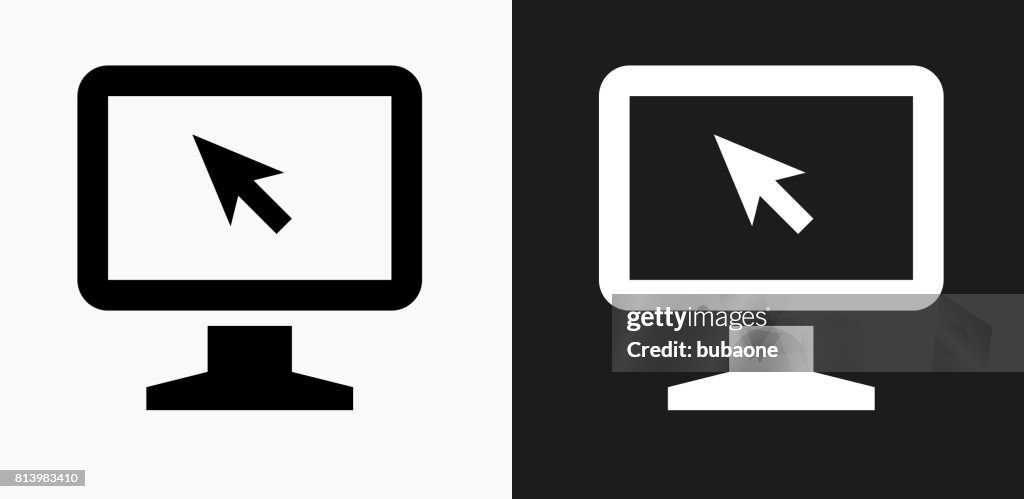 Computer Monitor Icon on Black and White Vector Backgrounds