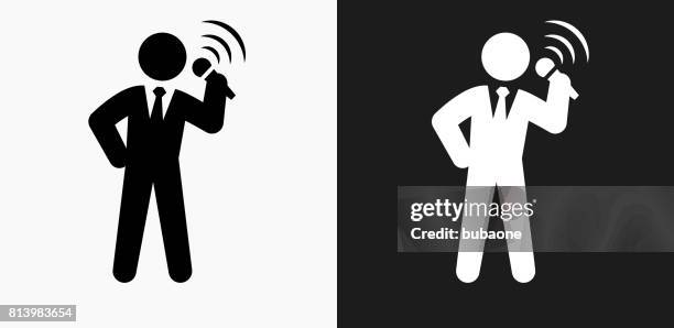 public speaking icon on black and white vector backgrounds - show host stock illustrations