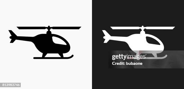 helicopter icon on black and white vector backgrounds - helicopter stock illustrations