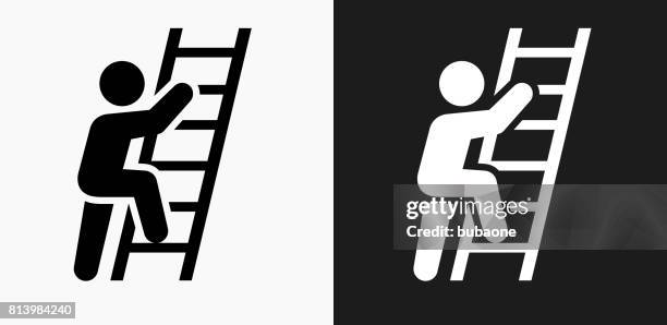 ilustraciones, imágenes clip art, dibujos animados e iconos de stock de escalera de éxito icono en blanco y negro vector fondos - escalar