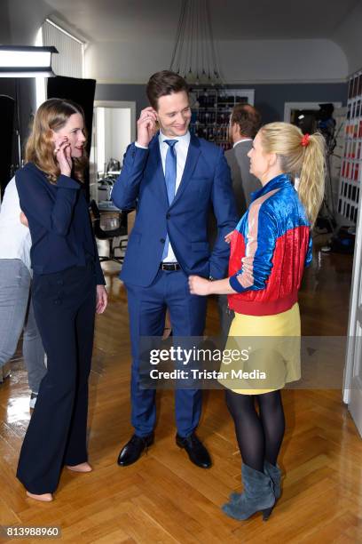 Isabell Polak, August Wittgenstein and Birte Hanusrichter during 'Jenny - Echt gerecht' RTL TV series Set Visit In Berlin on July 13, 2017 in Berlin,...