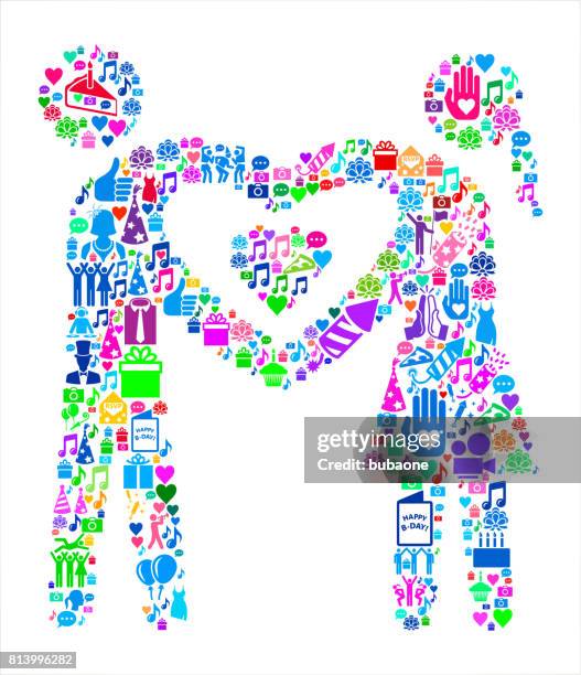 couple birthday celebration vector icon pattern - couple high five stock illustrations