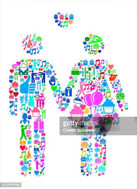 couple in love holding hands birthday celebration vector icon pattern - couple high five stock illustrations