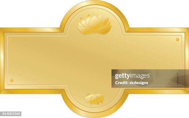 metallisches gold sign, plaque, design-element mit optionalen lotus seerosen - blank plaque stock-grafiken, -clipart, -cartoons und -symbole
