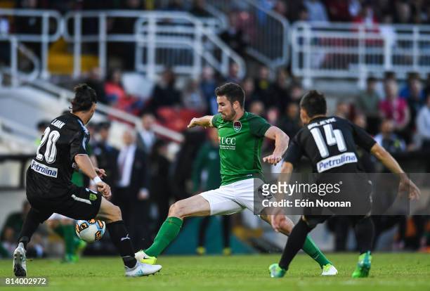 Cork , Ireland - 13 July 2017; Gearóid Morrissey of Cork City in action against Vincent Laban of AEK Larnaca during the UEFA Europa League Second...